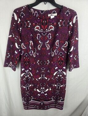 Laundry by Design Purple Paisley-Print Midi Sheath Dress Sz 10